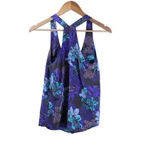 Yumi Kim Women XS Flowy‎ Tank Top Blue Floral Sleeveless Racerback Summer
